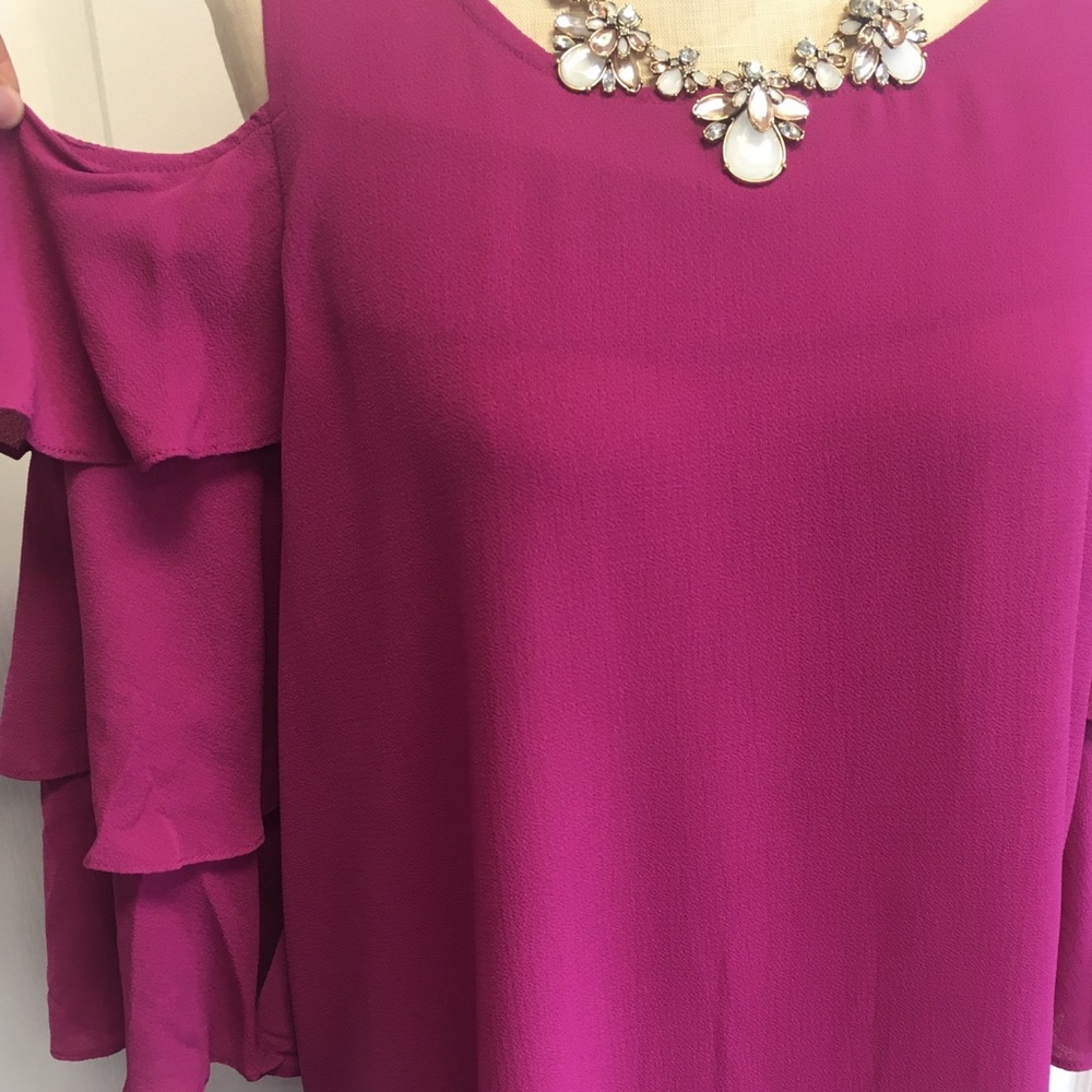 New! 🖤 Aura’s Plus Fuchsia Ruffle Dress - Picture 2 of 5